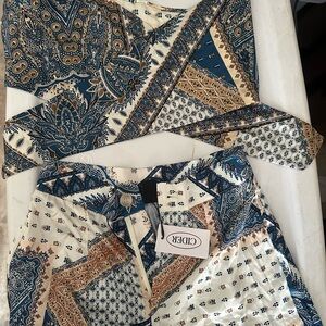 Cider Blue and Cream Patterned Trousers